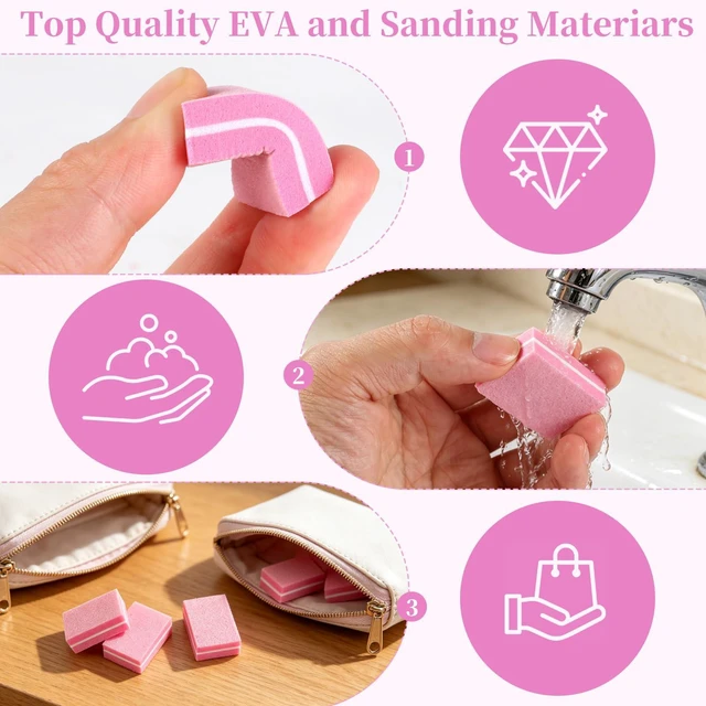 Alt view image 4 of 6 - UUDYIGE Mini Nail Buffer Block: 45 Pack 100/180 Grit Sponge Files Pink | Acrylic, Gel and Natural Nails, Shape, Smooth and Prep Surfaces for Home, Salon and Travel Manicures
