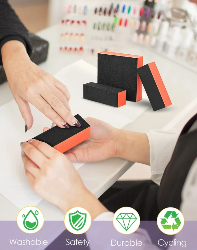 Alt view image 2 of 7 - Maryton Nail Buffer Block, Medium/Fine Grit 100/180 Finishing Buffers for Acrylic Nails Gel Polish Nails, 3 Way Professional Pedicure Manicure Buffer Kits, 5 Count