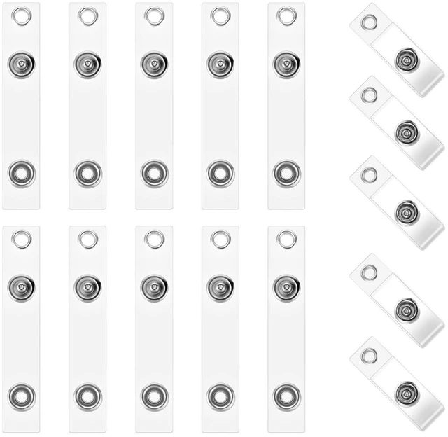 Main image of 15 Pcs Badge Holder Clip ID Badge Clip Clear ID Badge Holder Straps with Snap PVC Transparent Vinyl Badge Holder Replacement Badge Clips with Snap and Eyelet for Name Tags Lanyards Keychains