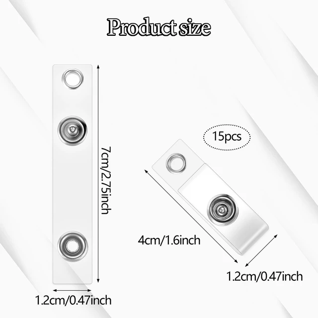 Alt view image 2 of 7 - 15 Pcs Badge Holder Clip ID Badge Clip Clear ID Badge Holder Straps with Snap PVC Transparent Vinyl Badge Holder Replacement Badge Clips with Snap and Eyelet for Name Tags Lanyards Keychains