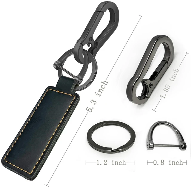 Alt view image 2 of 6 - Yebongda Key Chain Genuine Leather Car Keychain Universal Key Fob Keychain D-ring Key Chain Holder for Men and Women (Grey Clip+Black Tag)