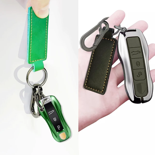 Alt view image 4 of 6 - Yebongda Key Chain Genuine Leather Car Keychain Universal Key Fob Keychain D-ring Key Chain Holder for Men and Women (Grey Clip+Black Tag)