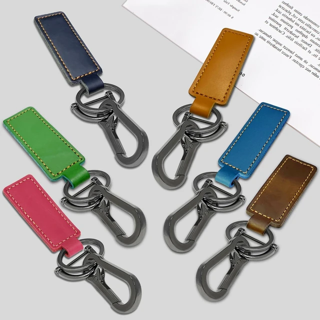 Alt view image 6 of 6 - Yebongda Key Chain Genuine Leather Car Keychain Universal Key Fob Keychain D-ring Key Chain Holder for Men and Women (Grey Clip+Black Tag)