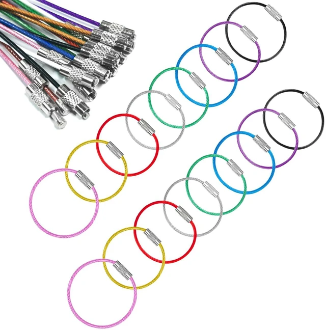 Main image of 16 Pcs Wire Keychain Cable, 6.14 Inches Stainless Cable Key Ring, colorful wire key ring for luggage tag loops and Keyrings-8 Color