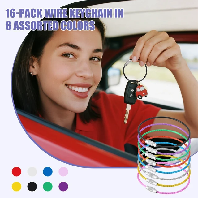 Alt view image 2 of 7 - 16 Pcs Wire Keychain Cable, 6.14 Inches Stainless Cable Key Ring, colorful wire key ring for luggage tag loops and Keyrings-8 Color