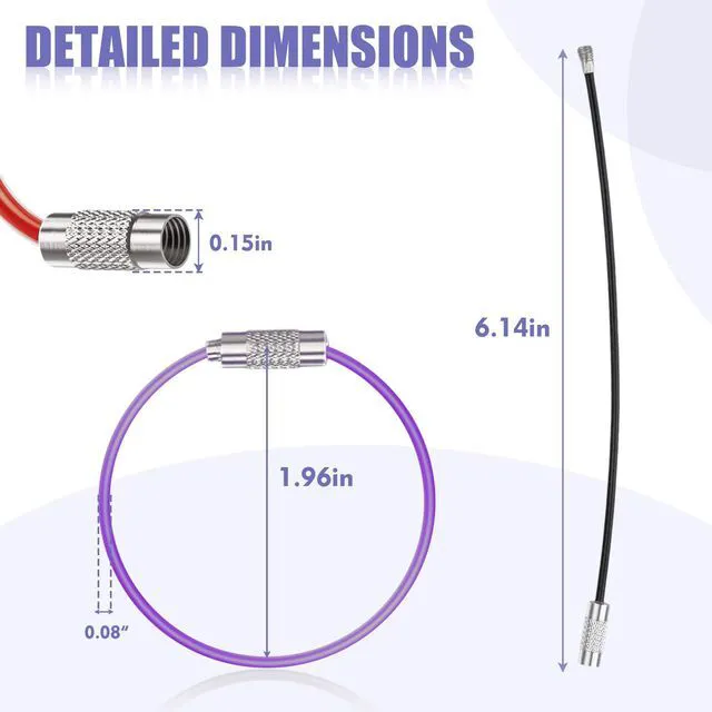 Alt view image 3 of 7 - 16 Pcs Wire Keychain Cable, 6.14 Inches Stainless Cable Key Ring, colorful wire key ring for luggage tag loops and Keyrings-8 Color