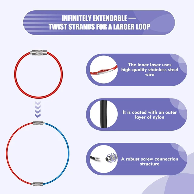Alt view image 4 of 7 - 16 Pcs Wire Keychain Cable, 6.14 Inches Stainless Cable Key Ring, colorful wire key ring for luggage tag loops and Keyrings-8 Color