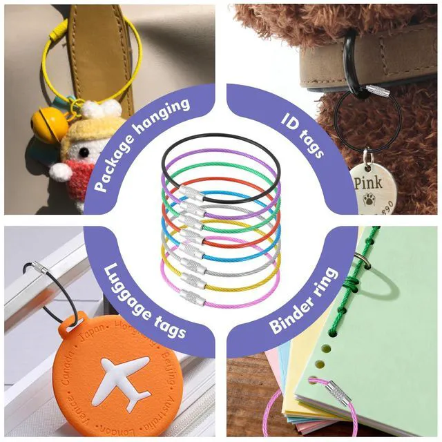 Alt view image 7 of 7 - 16 Pcs Wire Keychain Cable, 6.14 Inches Stainless Cable Key Ring, colorful wire key ring for luggage tag loops and Keyrings-8 Color
