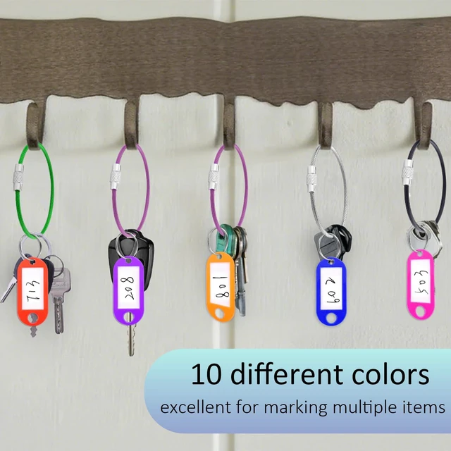 Alt view image 3 of 7 - 10 Pack Plastic Key Tags with Labels and Split Ring, Black Keychain Cable and Key Labels for Keys, USB Drive and Luggage Organization - 10 Colors