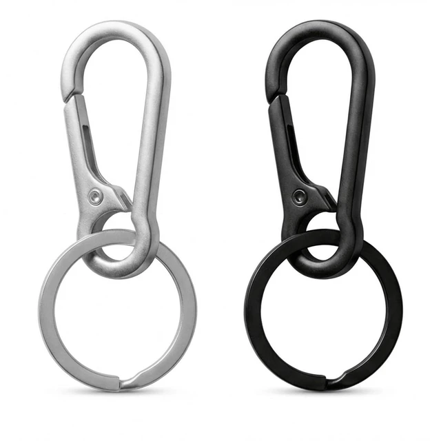 Main image of OXIHOUSE&CO- Metal Carabiner Keychain Set of 2, Silver Black Minimalist Key Ring Clip Holder for Car Keys, House Keys, Backpack, Purse, Durable Keychain for Women Men