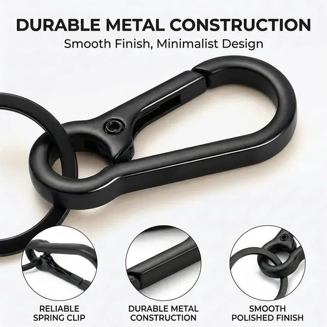 Alt view image 4 of 7 - OXIHOUSE&CO- Metal Carabiner Keychain Set of 2, Silver Black Minimalist Key Ring Clip Holder for Car Keys, House Keys, Backpack, Purse, Durable Keychain for Women Men