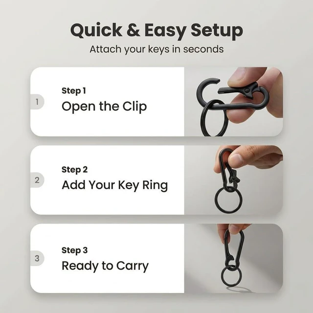 Alt view image 5 of 7 - OXIHOUSE&CO- Metal Carabiner Keychain Set of 2, Silver Black Minimalist Key Ring Clip Holder for Car Keys, House Keys, Backpack, Purse, Durable Keychain for Women Men