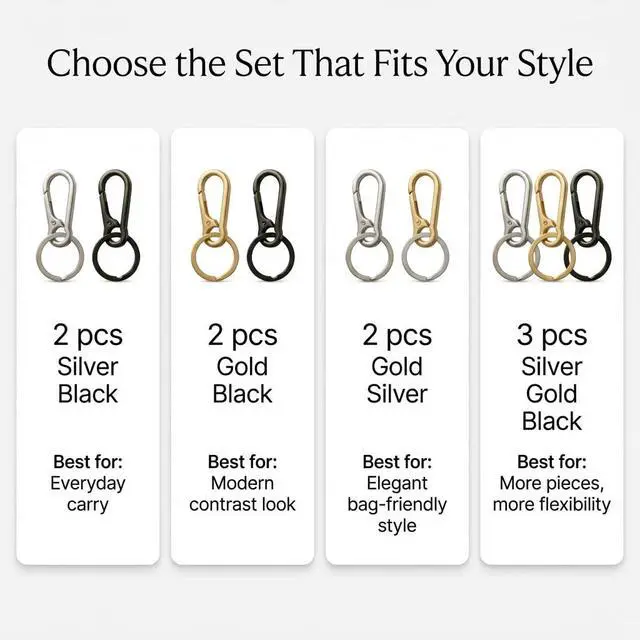 Alt view image 6 of 7 - OXIHOUSE&CO- Metal Carabiner Keychain Set of 2, Silver Black Minimalist Key Ring Clip Holder for Car Keys, House Keys, Backpack, Purse, Durable Keychain for Women Men