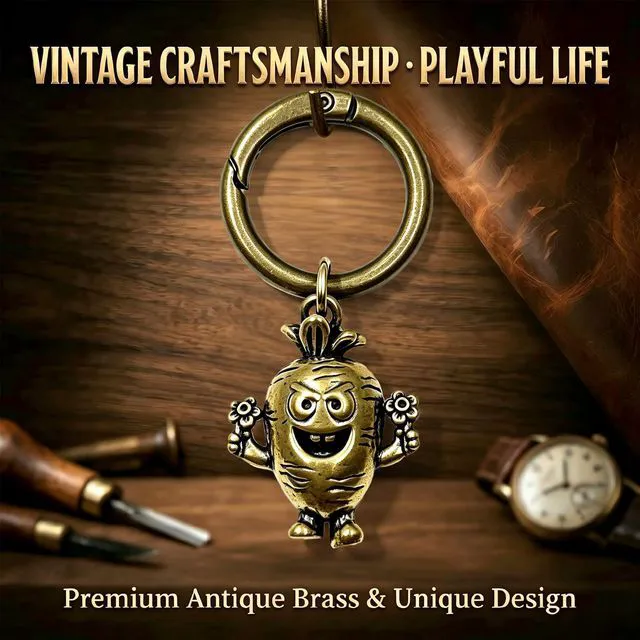 Alt view image 2 of 7 - Majewel Antique Brass Carabiner Keychain, Vintage Style Cute Key Ring with Decorative Charms, for Keys, Backpacks, Pursesgifts for him/Father(Carrot)