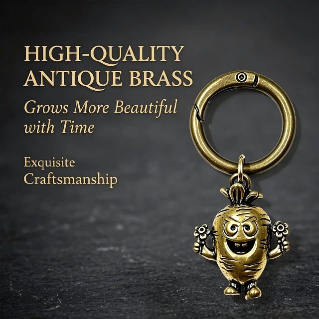 Alt view image 3 of 7 - Majewel Antique Brass Carabiner Keychain, Vintage Style Cute Key Ring with Decorative Charms, for Keys, Backpacks, Pursesgifts for him/Father(Carrot)