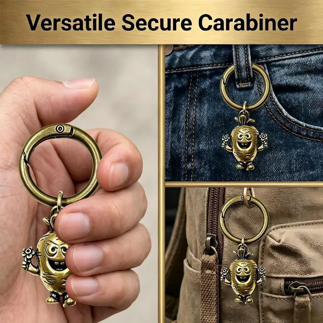 Alt view image 5 of 7 - Majewel Antique Brass Carabiner Keychain, Vintage Style Cute Key Ring with Decorative Charms, for Keys, Backpacks, Pursesgifts for him/Father(Carrot)
