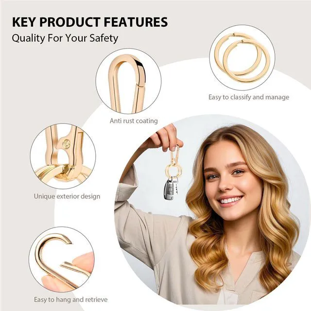 Alt view image 2 of 6 - DMENER 4PCS Metal Keychain Clip Hook Keychain Keyring Key Chain Ring Clip Holder for Car Keys Women Men