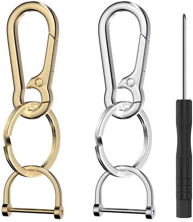 Main image of BFXM 2 Pack Keychain Rings for Car Keys, Metal Carabiner Key Chain | Keychain Hook with Detachable D-Ring, Key Chain Clip for Purse Charm Hook, Men and Women Key Fob, Car Accessories
