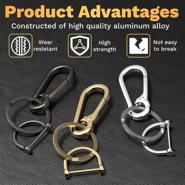 Alt view image 4 of 7 - BFXM 2 Pack Keychain Rings for Car Keys, Metal Carabiner Key Chain | Keychain Hook with Detachable D-Ring, Key Chain Clip for Purse Charm Hook, Men and Women Key Fob, Car Accessories