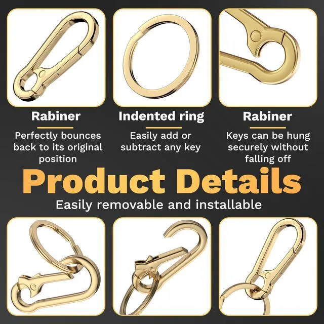 Alt view image 6 of 7 - BFXM 2 Pack Keychain Rings for Car Keys, Metal Carabiner Key Chain | Keychain Hook with Detachable D-Ring, Key Chain Clip for Purse Charm Hook, Men and Women Key Fob, Car Accessories