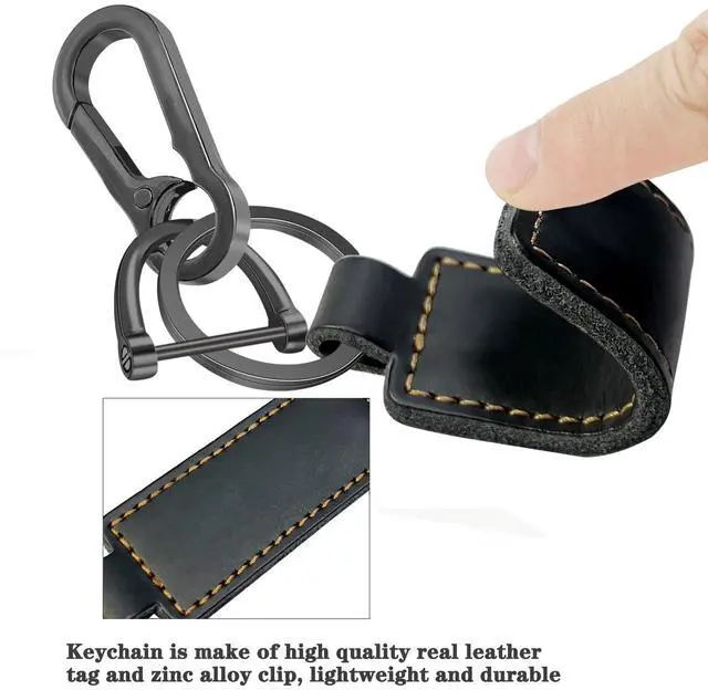 Alt view image 3 of 6 - Yebongda Key Chain Genuine Leather Car Keychain Universal Key Fob Keychain D-ring Key Chain Holder for Men and Women (Grey Clip+Black Tag)