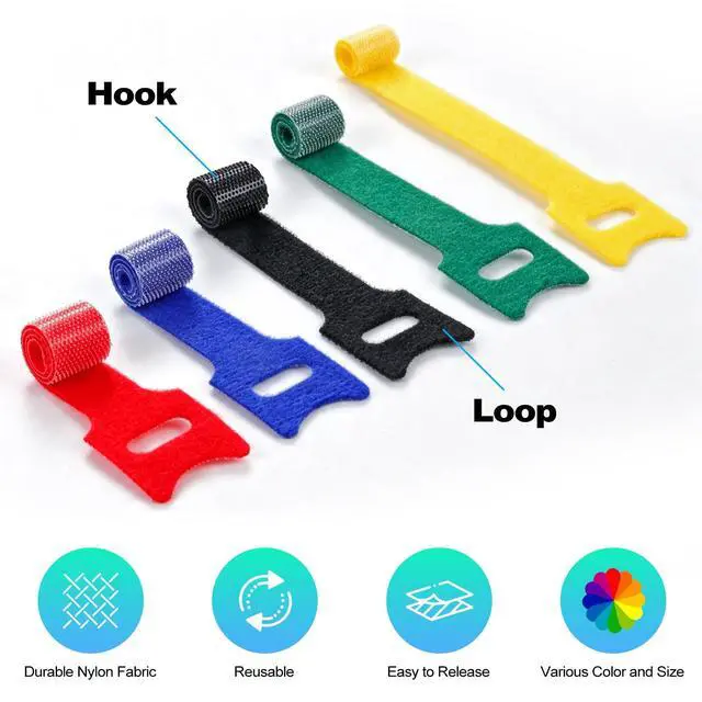 Alt view image 3 of 7 - 100PCS 6"Reusable Cable Ties for Cable Management | reusable hook and loop cable ties for Home, Office and Data Centers, 5 Colors.