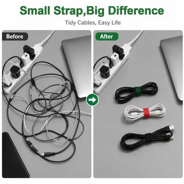 Alt view image 4 of 7 - 100PCS 6"Reusable Cable Ties for Cable Management | reusable hook and loop cable ties for Home, Office and Data Centers, 5 Colors.