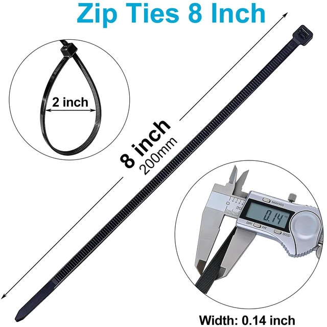 Alt view image 2 of 7 - 150 Pack Zip Ties 8 Inch Black, 40lbs Tensile Strength, Nylon Cable Ties | Self-Locking Wire Ties, Premium Plastic Zip Ties, Tie Wraps for Indoor and Outdoor Multipurpose Use