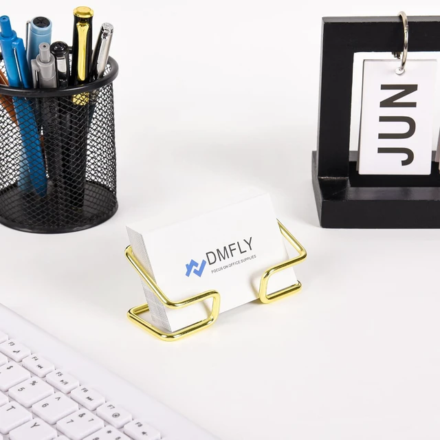 Alt view image 5 of 7 - DMFLY Metal Business Card Holder for Desk, Cute Card Display Stand, Compatible with Various Countertops, Gold