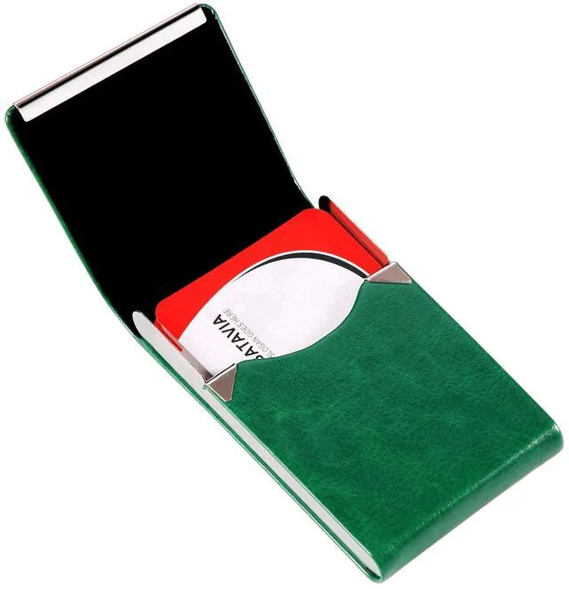 Alt view image 4 of 7 - JuneLsy Business Card Holder Case - Professional PU Leather Metal Name Card Holder Pocket Business Card Carrier for Men & Women with Magnetic Shut (S-Dark green)