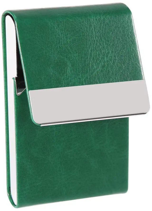 Alt view image 5 of 7 - JuneLsy Business Card Holder Case - Professional PU Leather Metal Name Card Holder Pocket Business Card Carrier for Men & Women with Magnetic Shut (S-Dark green)