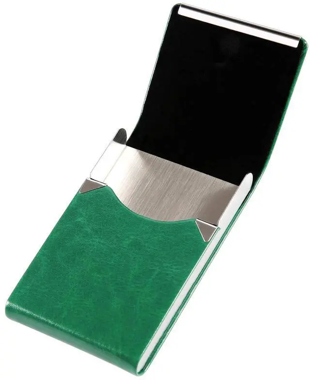 Alt view image 6 of 7 - JuneLsy Business Card Holder Case - Professional PU Leather Metal Name Card Holder Pocket Business Card Carrier for Men & Women with Magnetic Shut (S-Dark green)