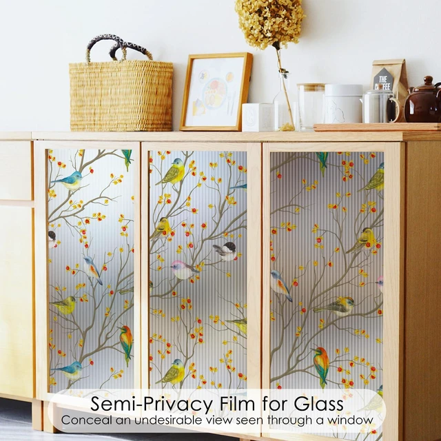 Alt view image 4 of 7 - DKTIE Reeded Glass Window Film Seamless Pattern Colored Birds 17.7" x 78.7" | Bathroom Window Privacy Film Waterproof Easy to Install Renter Friendly