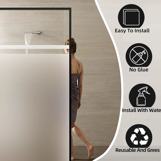 Alt view image 4 of 7 - Frosted Window Privacy Film Static Cling, Removable Reusable Glass Sticker, Anti-UV Heat Blocking Decorative Window Film for Home Bathroom Bedroom with Installation Tools Frosted White 17x78inch