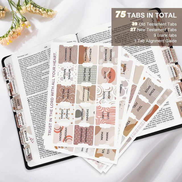 Alt view image 2 of 7 - Bible Tabs for Women & Men, Large Print Index Tabs for Study Bibles, Boho | 75 Laminated Tabs Help You Find Bible Books Faster, Make Bible Study Easier, and Provide Quick Reference