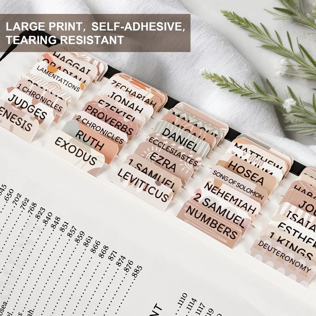 Alt view image 5 of 7 - Bible Tabs for Women & Men, Large Print Index Tabs for Study Bibles, Boho | 75 Laminated Tabs Help You Find Bible Books Faster, Make Bible Study Easier, and Provide Quick Reference