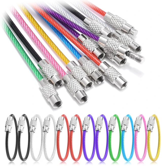 Main image of ManTangSun 12 Pack 4" Key Ring Wire Keychain Cable Keyring Keychain Holder Clips Small Loops for Car Keys, Luggage Tags, Bag Tags, Crafts (Assorted, 2mm)
