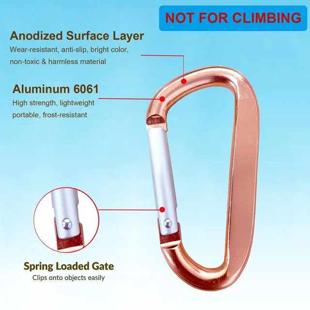 Alt view image 3 of 7 - Cute Carabiner Clip, 3" Aluminum Alloy Caribeener D Ring, Spring Snap Hook for Keychain Clip(2pack Rose Gold)