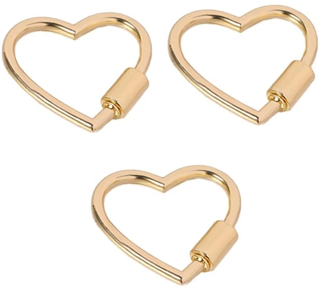Main image of 3pcs Aluminum Heart Shape Key Ring Gold Key Ring Screw Lock Keychain Gold Carabiner Carabiner Keychain Clip for Keys (Glod)