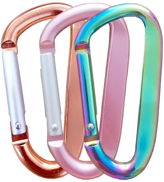 Alt view image 7 of 7 - Cute Carabiner Clip, 3" Aluminum Alloy Caribeener D Ring, Spring Snap Hook for Keychain Clip(2pack Rose Gold)