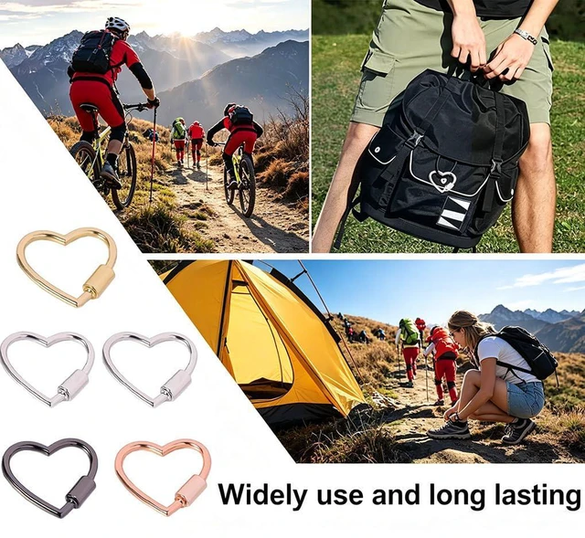 Alt view image 5 of 6 - 3pcs Aluminum Heart Shape Key Ring Gold Key Ring Screw Lock Keychain Gold Carabiner Carabiner Keychain Clip for Keys (Glod)