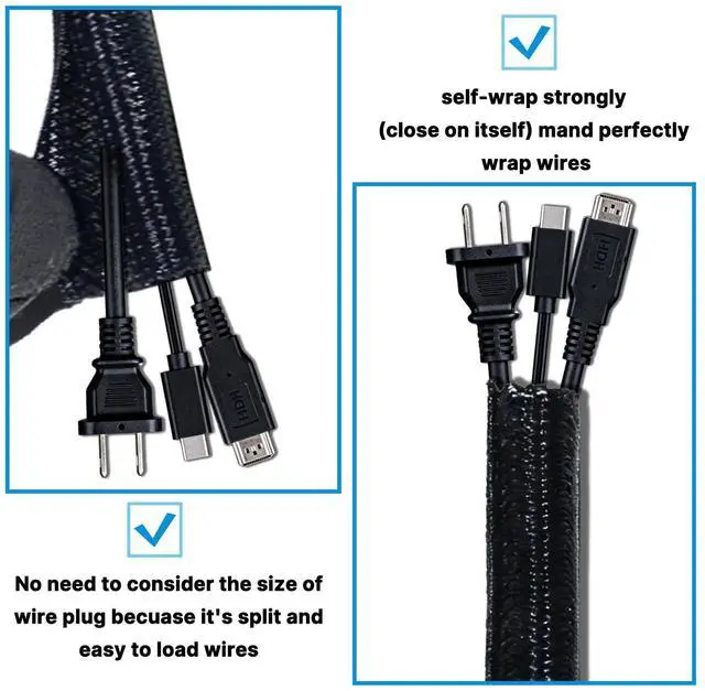 Alt view image 4 of 7 - 6.5ft - 1/2 inch Cord Protector Wire Loom Tubing Cable Sleeve Split Sleeving for USB Cable Power Cord Audio Video Cable Protect Cat from Chewing - Black