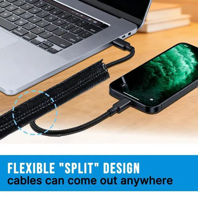 Alt view image 5 of 7 - 6.5ft - 1/2 inch Cord Protector Wire Loom Tubing Cable Sleeve Split Sleeving for USB Cable Power Cord Audio Video Cable Protect Cat from Chewing - Black