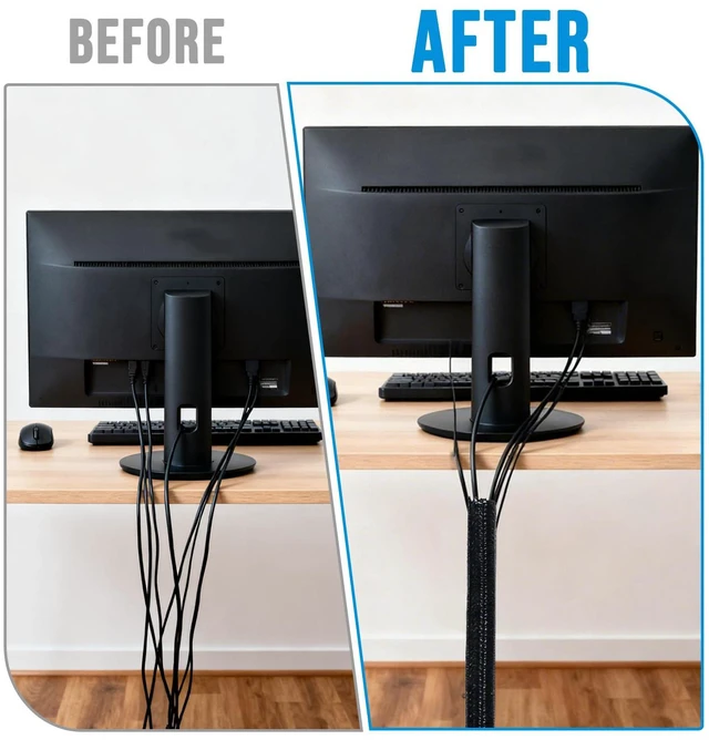 Alt view image 6 of 7 - 6.5ft - 1/2 inch Cord Protector Wire Loom Tubing Cable Sleeve Split Sleeving for USB Cable Power Cord Audio Video Cable Protect Cat from Chewing - Black