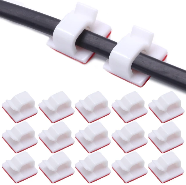 Main image of Coufce 100 PCS White Cable Clips Adhesive Cord Clips | Cable Management, Wire Organization, For TV, PC, Laptop Ethernet Cables, For Desktops