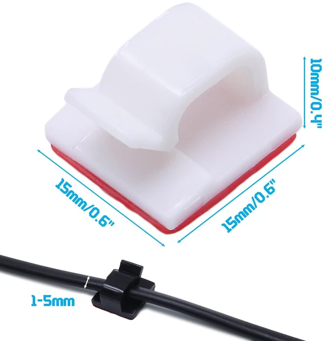 Alt view image 2 of 7 - Coufce 100 PCS White Cable Clips Adhesive Cord Clips | Cable Management, Wire Organization, For TV, PC, Laptop Ethernet Cables, For Desktops