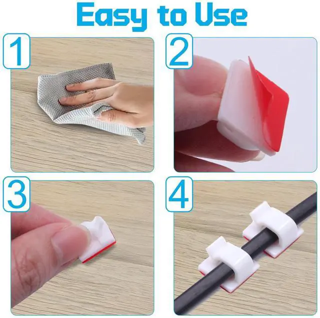 Alt view image 3 of 7 - Coufce 100 PCS White Cable Clips Adhesive Cord Clips | Cable Management, Wire Organization, For TV, PC, Laptop Ethernet Cables, For Desktops