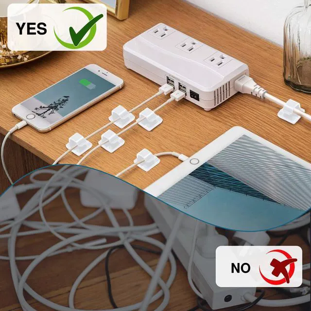 Alt view image 4 of 7 - Coufce 100 PCS White Cable Clips Adhesive Cord Clips | Cable Management, Wire Organization, For TV, PC, Laptop Ethernet Cables, For Desktops