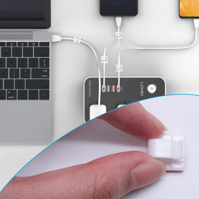 Alt view image 5 of 7 - Coufce 100 PCS White Cable Clips Adhesive Cord Clips | Cable Management, Wire Organization, For TV, PC, Laptop Ethernet Cables, For Desktops