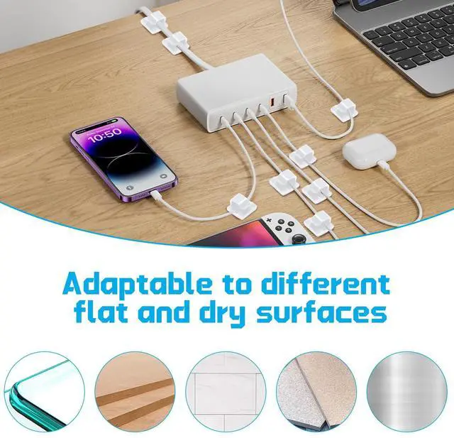Alt view image 7 of 7 - Coufce 100 PCS White Cable Clips Adhesive Cord Clips | Cable Management, Wire Organization, For TV, PC, Laptop Ethernet Cables, For Desktops